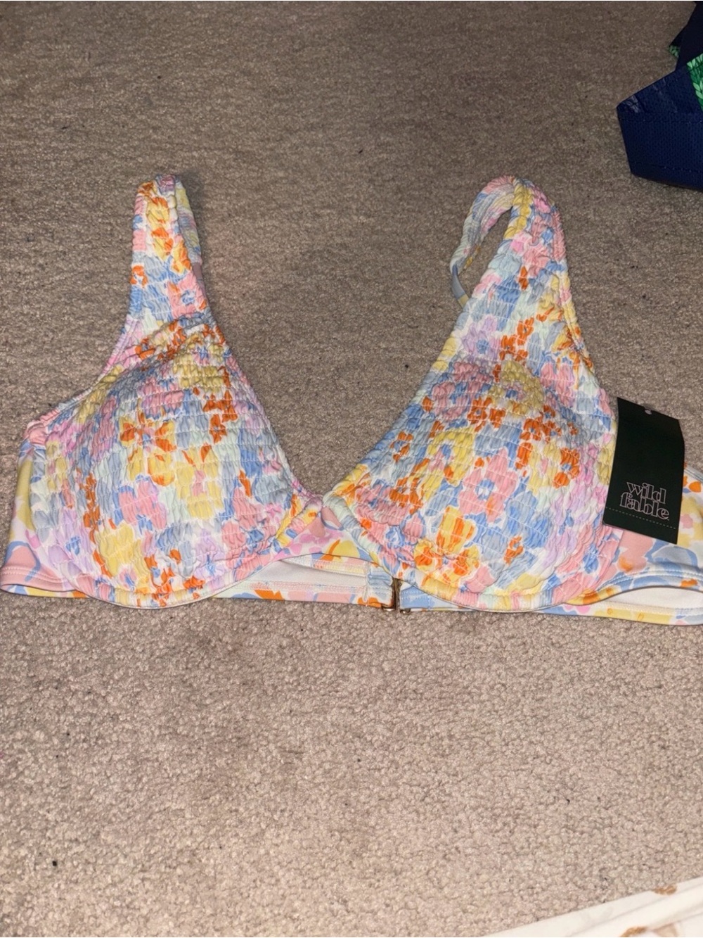 wild fable Floral Textured Bikini Top — Pastel Yellow, Pink, Blue
